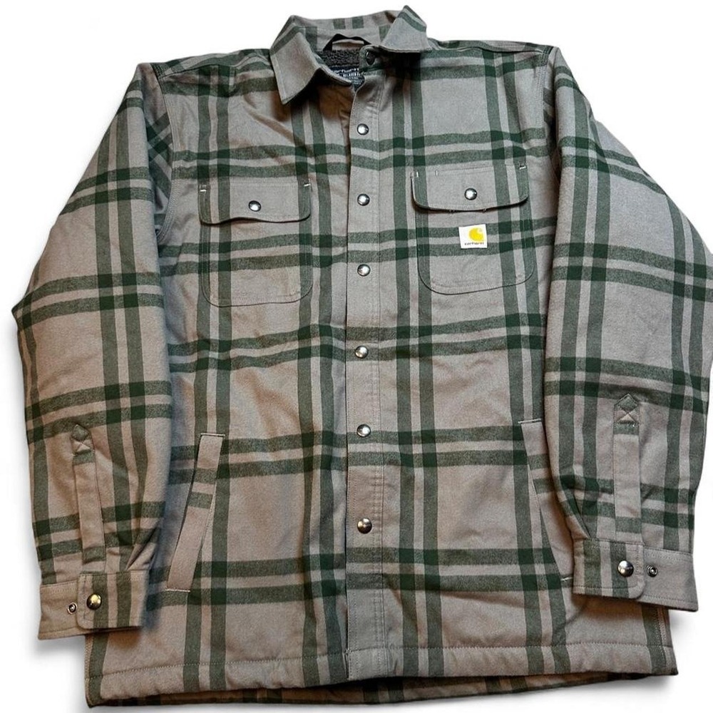 Carhartt Sherpa Lined Flannel Shirt Mens Large Plaid Outdoor Heavyweight